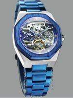 Montre Homme Squelette Automatique Bleu Luxe Acier Inoxyd...