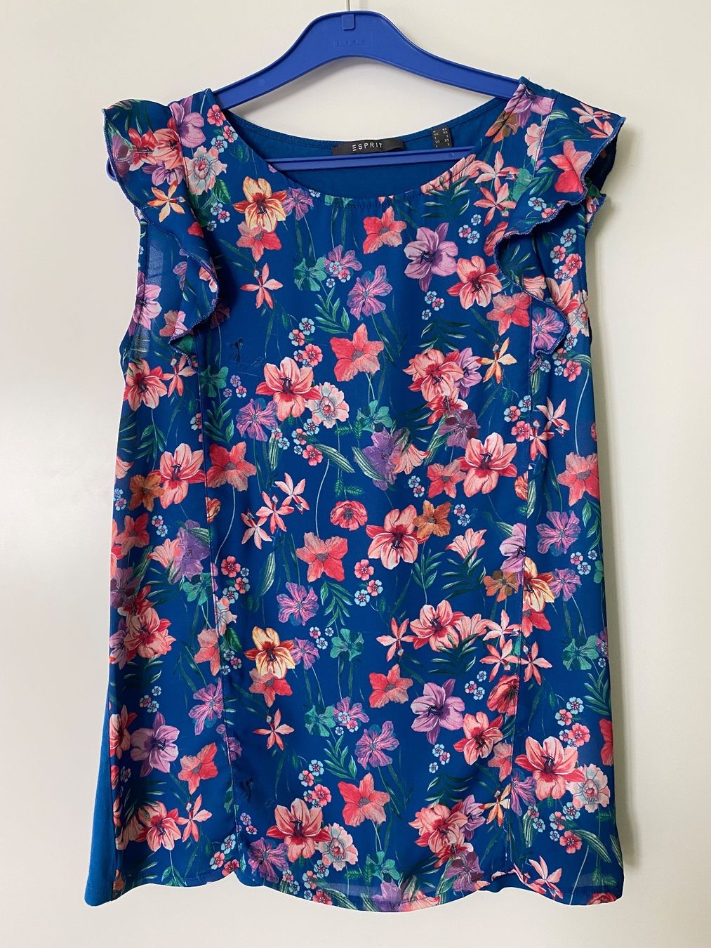 Esprit Camicette: Esprit Sommerbluse Gr. XS/S blau mit Blumenmuster – Usato da Stadel b. Niederglatt venduto da sandart