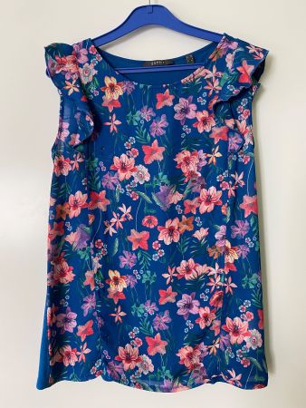 Esprit Sommerbluse Gr. XS/S blau mit Blumenmuster
