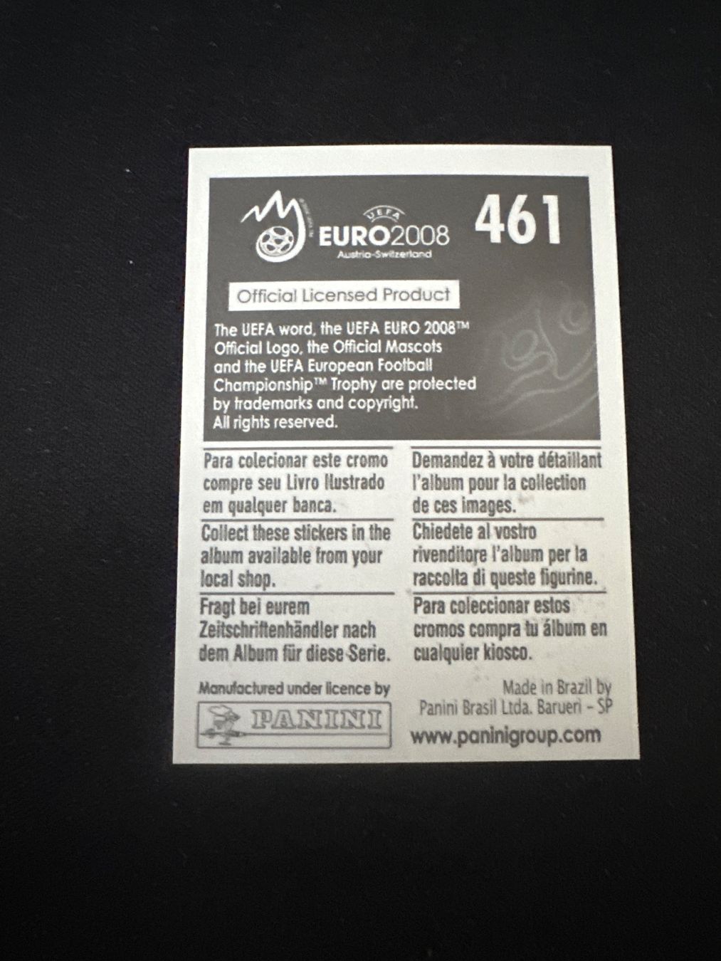 Panini Carte collezionabili: Panini UEFA EM 2008 Sticker - Nr. 461 – Usato da Sulz AG venduto da DealWerk 1