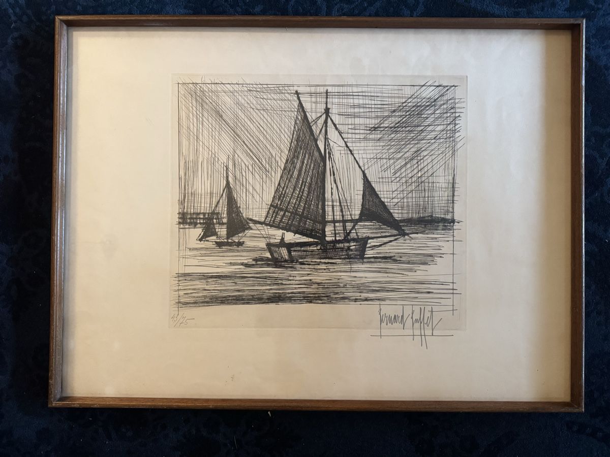 Grafiken & Lithographien: Bernard Buffet, Incisione originale, Barca a vela 43/75 – Gebraucht aus Genève von GenevasWunderkammer 1