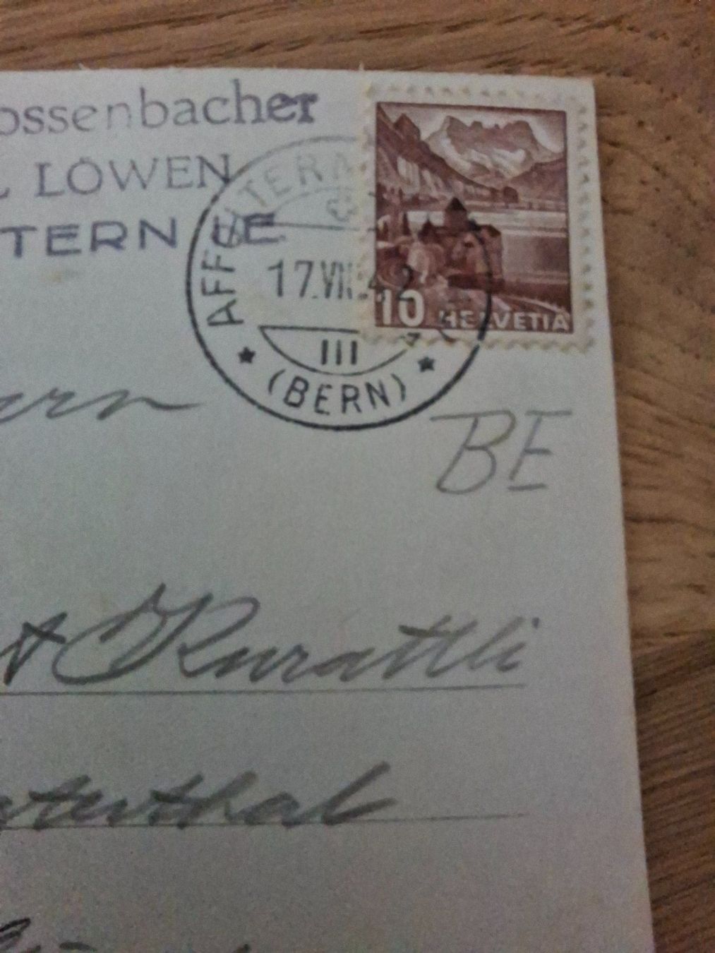 Ansichtskarten: Ansichtskarte: Löwen Affoltern i.E ( 1942) – Gebraucht aus Hinterkappelen von 1399 3