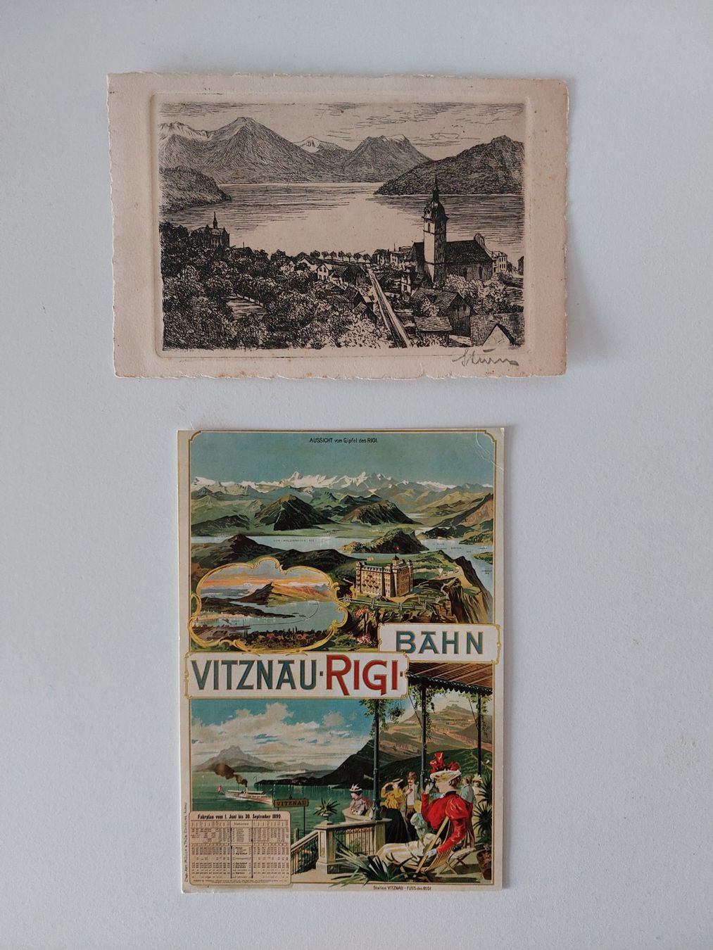 Cartoline postali: 2 AK Ansichtskarten Vitznau Radierung Luzern – Usato da Schenkon venduto da Uhu007