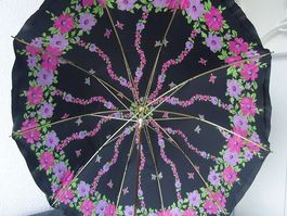 Blumen Regenschirm, Vintage Stil, Top Zustand, Schwarz!