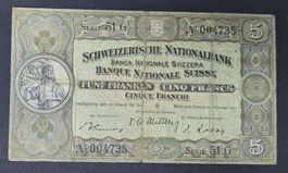 5 SCHWEIZER FRANKEN 1951