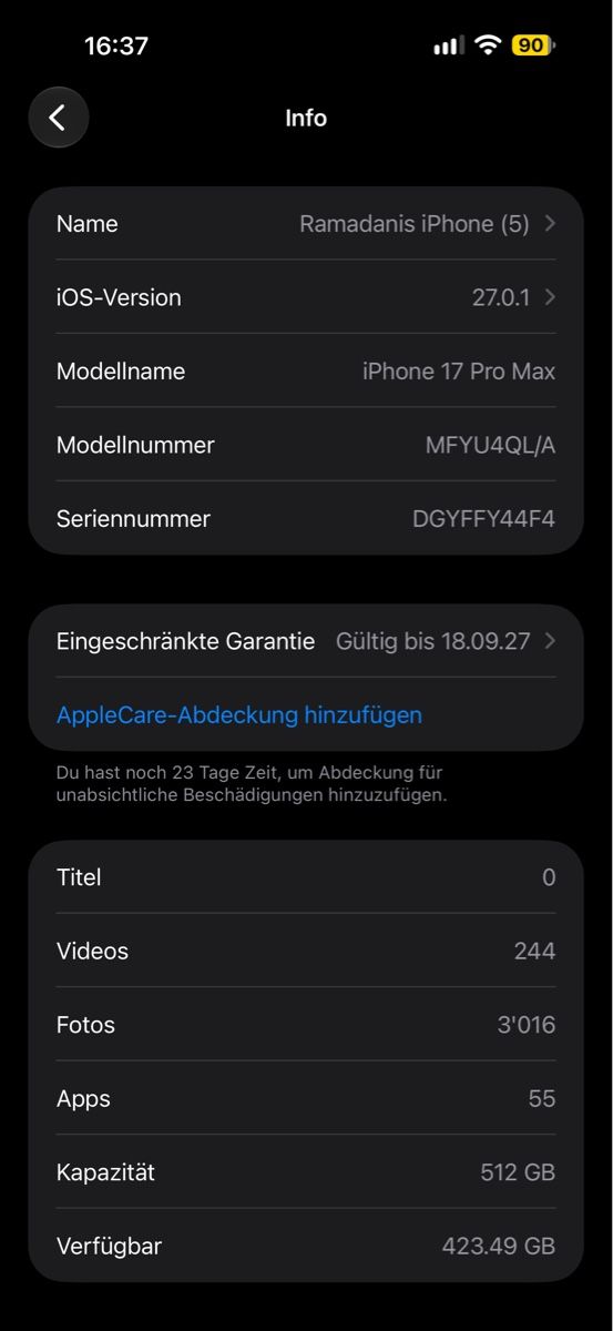 Apple Handys / Smartphones: iPhone 17 Pro Max 512 GB  – Neu (gemäss Beschreibung) aus Greifensee von qen_p9zj 4