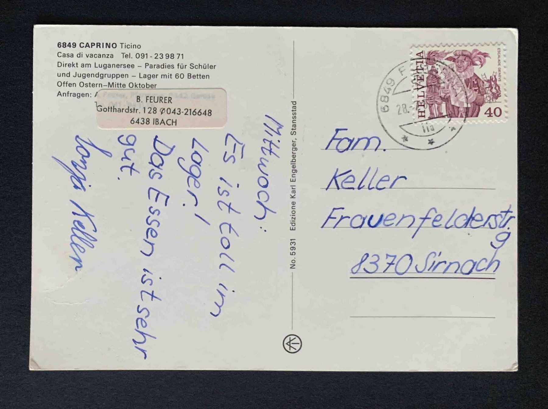 Cartoline postali: AK Caprino Ticino Casa di vacanza – Usato da Goldau venduto da artelier1 1