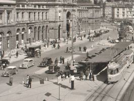 ZÜRICH: Hauptbahnhof animiert mit Oldtimer & Trams 1954