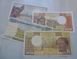 Lot ++ 4 alte Banknoten aus Djibouti ab 1979