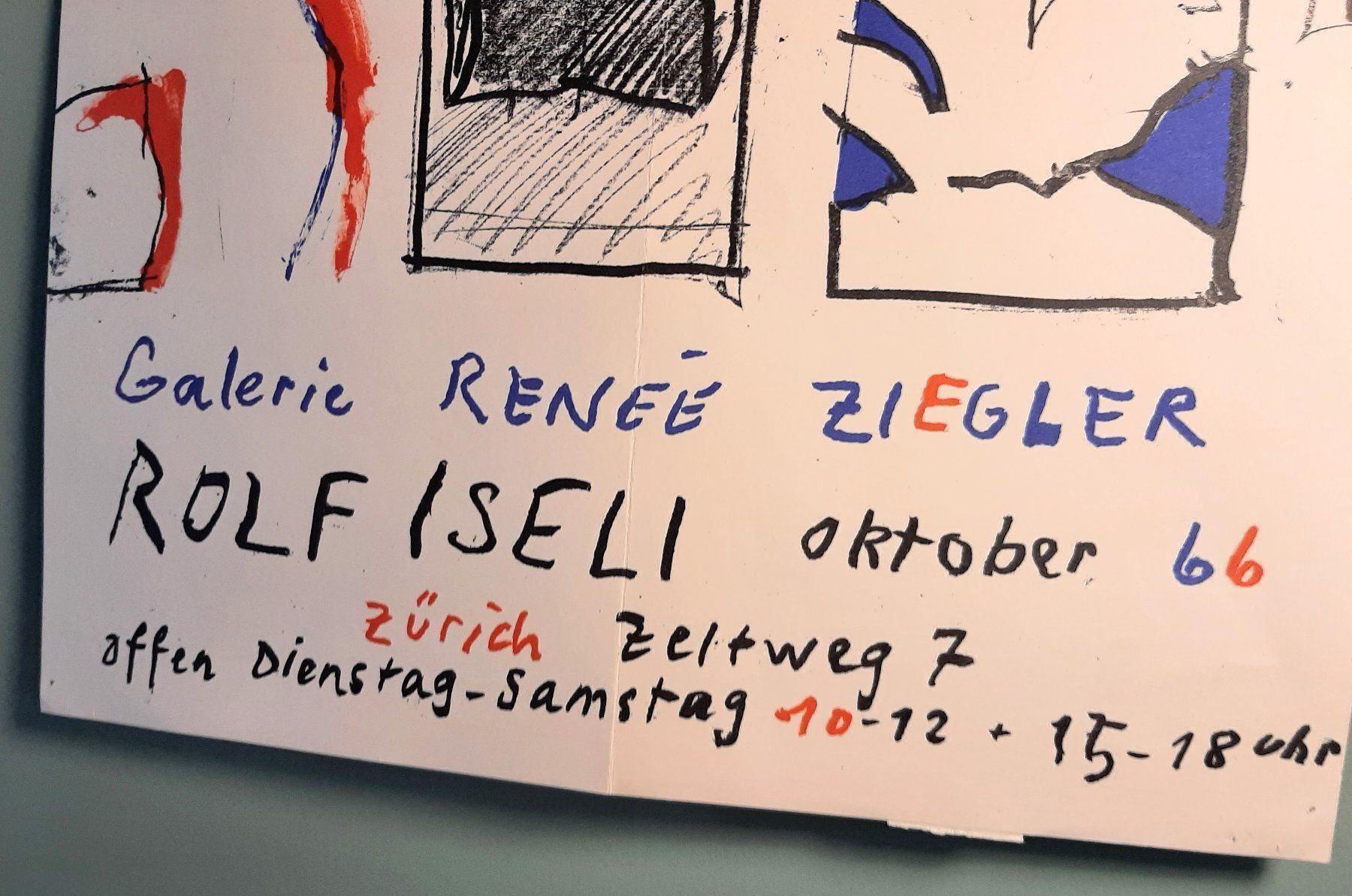 Poster & Bilder: Rares Plakat Ausstellung Rolf Iseli 1966 – Gebraucht aus Zürich von 2bis 2
