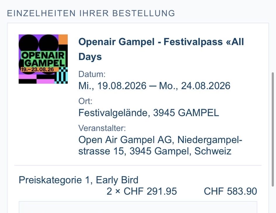 Tickets: Openair Gampel Ticket mi-so – Neu und originalverpackt aus Thun von Luisaxcarina 1