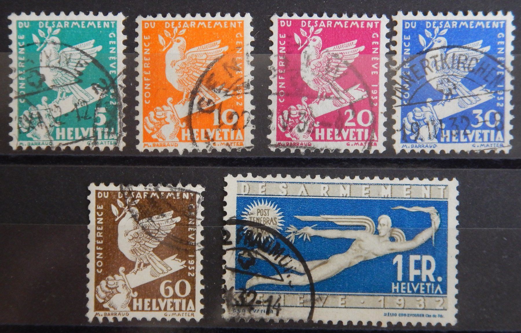Alle Briefmarken: Schweiz Kat. 185-190 gest. 1932 Kat. 42 Fr. – Gebraucht aus Zürich von Muehlekauf