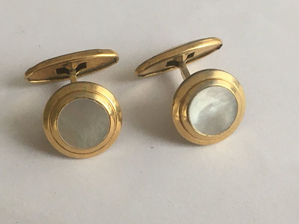 TEROON Manschettenknöpfe Perlmutt Rund 18mm - Silber Mit Perlmutt-Einlage