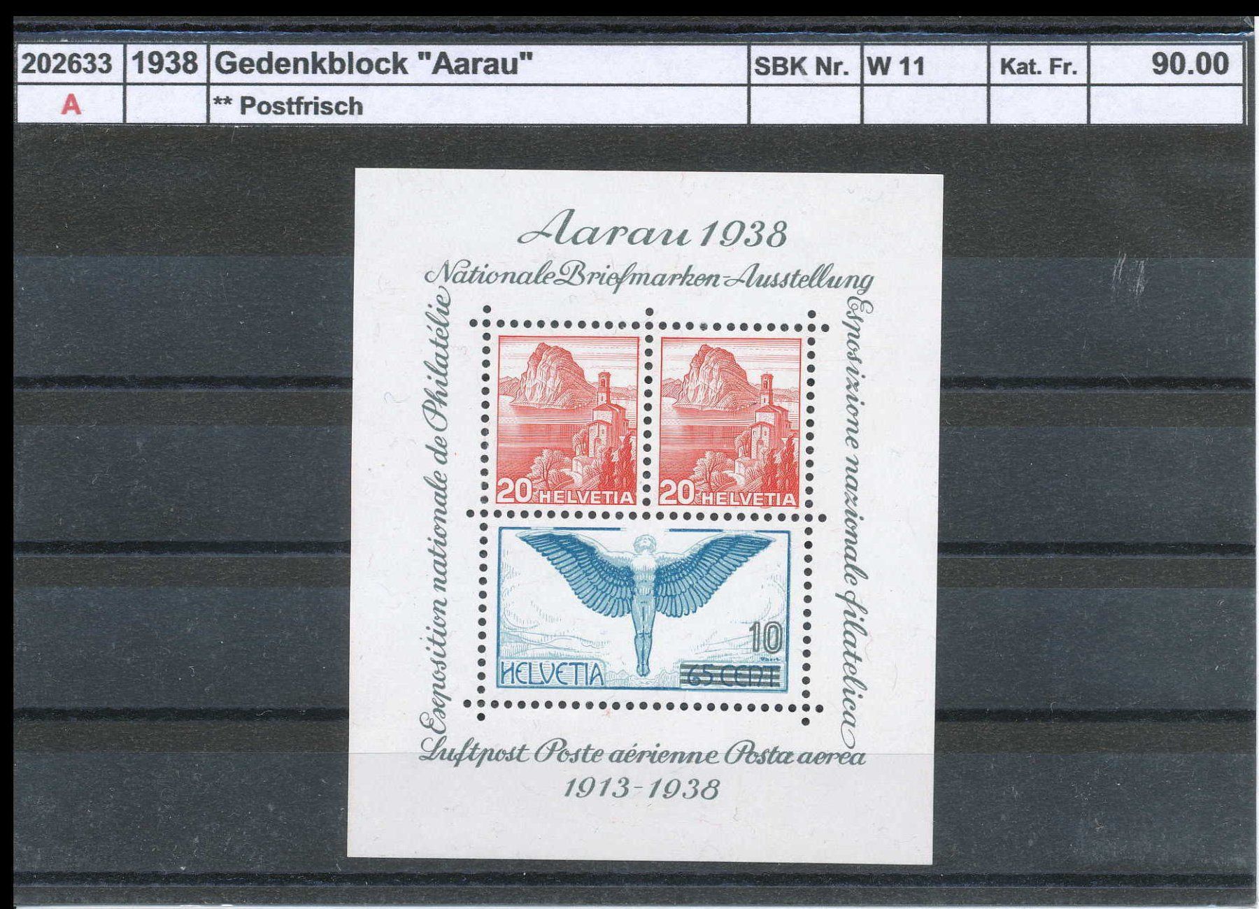 Tutti i francobolli: 1938 "Aarau - Block" - Gedenkblock, ** postfrisch – Nuovo (secondo la descrizione) da Winterthur venduto da Zupogeru