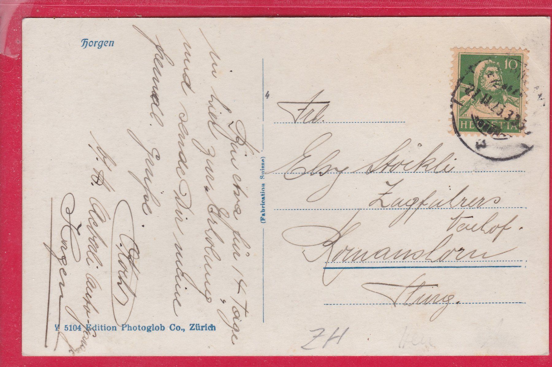 Cartoline postali: HORGEN, 27.2.1925 – Usato da Oberrieden venduto da Gebirgsstelze 1