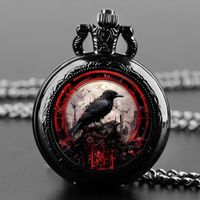 ✅ NEU Taschenuhr Halskette Vogel schwarz