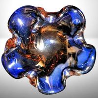 💎 Vintage Murano-Glas Aschenbecher – Blau & Orangerot  🚬✨