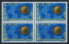 1954 Fussball WM - Abart • Atlantis - Viererblock postfrisch