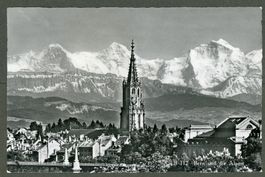  AK sw Bern BE Münster Alpen, im Teleobjektiv ≈ 1950 
