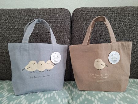 2 small fabric bags/mini Tote bag/Long-tailed Tit Tasche/New