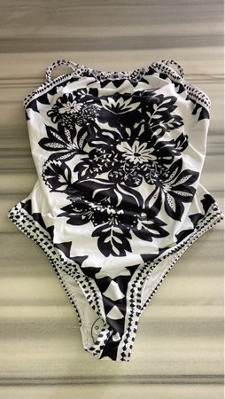 Badeanzug,schwarz/weiss,Blumen Gr.S/M🖤