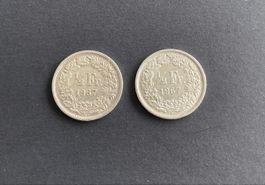 Zwei Schweizer ½-Franken 1967 – Silbermünzen