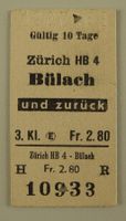 BILLET, FAHRKARTE ZÜRICH BÜLACH 1946 3. KL.