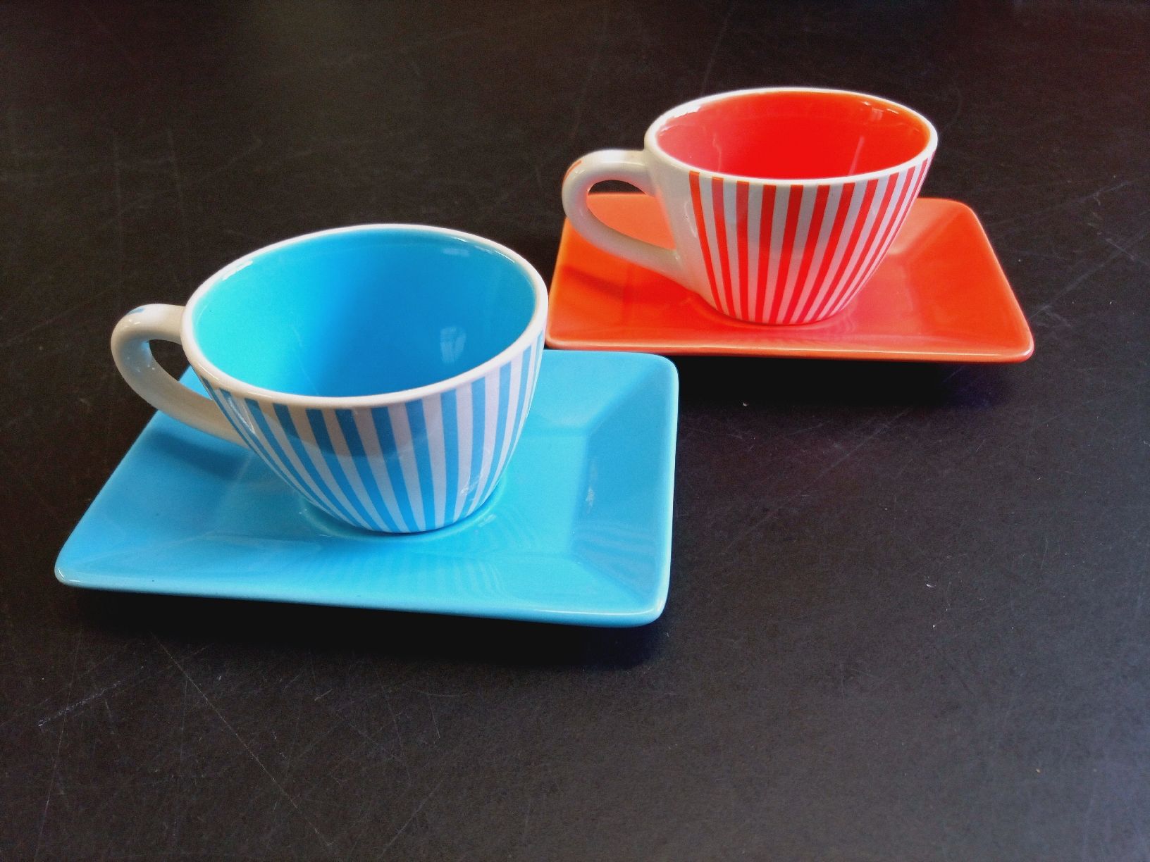 Tassen: 2 Espresso Kaffee Tassen mit Unterteller LBVYR gestreift – Gebraucht aus Reiden von Zofi-Brocki 2