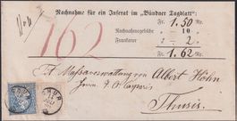 1868, Luxus-NN-Streifband von CHUR nach THUSIS +Nr.31+28