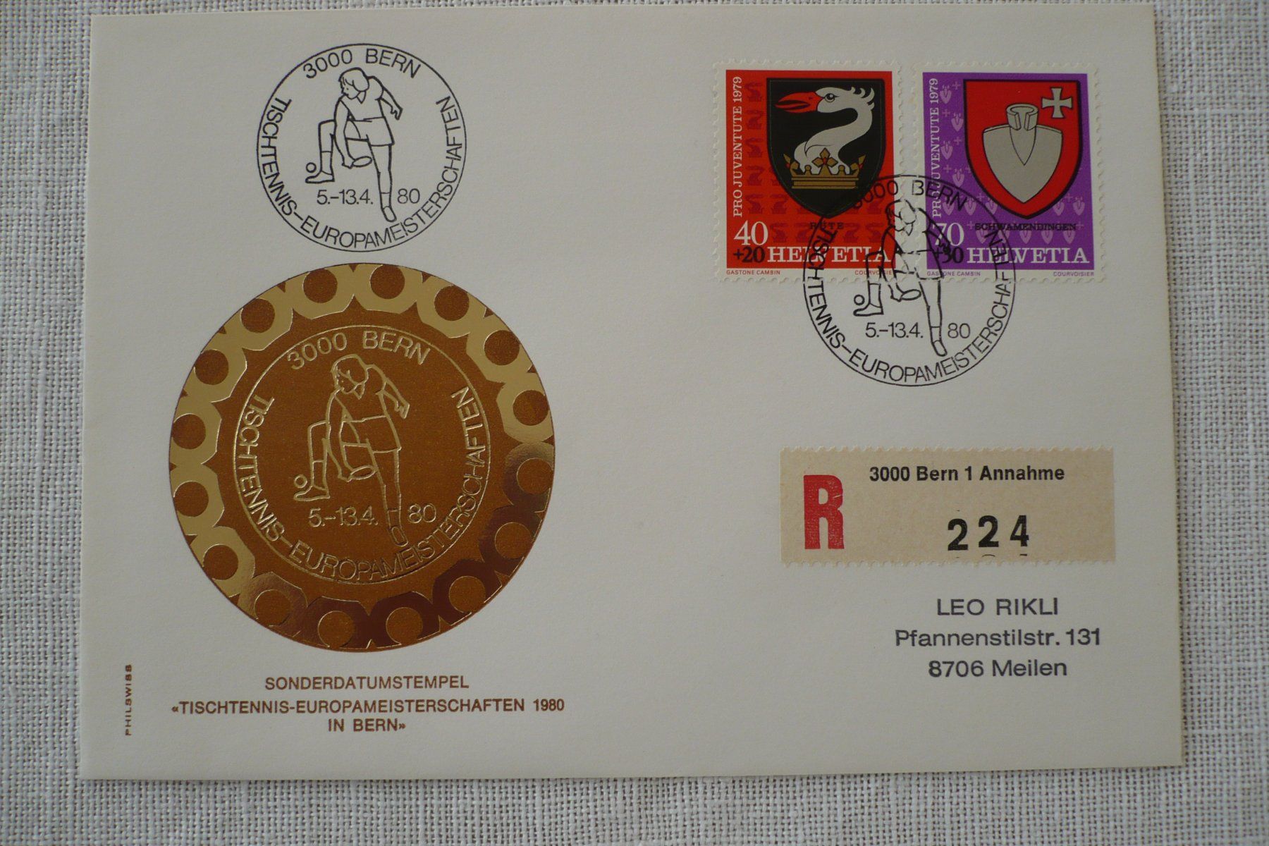 Alle Briefmarken: 1980 Tischtennis-EM, Bern – Gebraucht aus Zürich von saltandpepper008