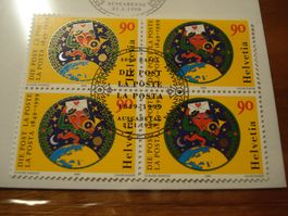 Sondermarke 150 Jahre Post 1999, FDC + 4ererblock ET-o