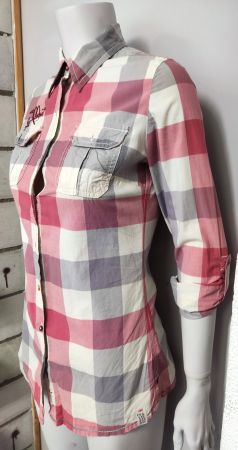 QS by s.Oliver Damen-Bluse kariert Gr. 34 (XS) – Rosa/Grau