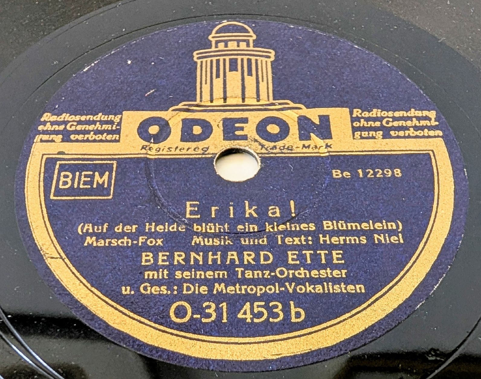 Dischi in vinile: Schellackplatte "Erika!" (Herms Niel) / Odeon WW2 – Usato da Widnau venduto da angiel02 1