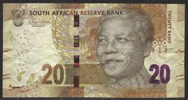 SUEDAFRIKA - 20 RAND - GELAUFEN ABER HEILE, ETWAS ZERKNITTER