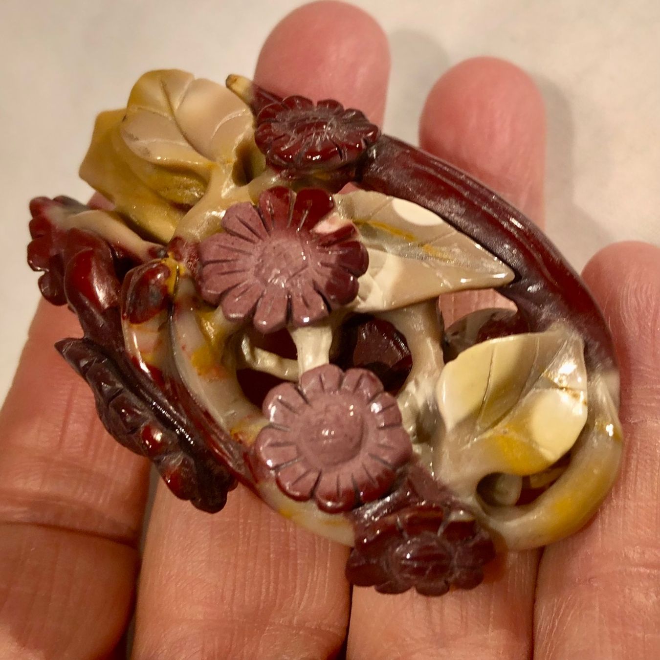 Anhänger: Pendentif jade sculpté main, oiseau fleurs, Chine, neu – Gebraucht aus Genève von DELIRBEADS 7