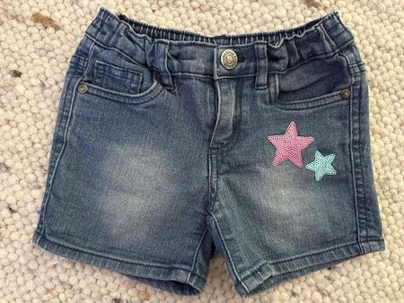 Denim shorts blue star sequins size 110 adjustable waist 