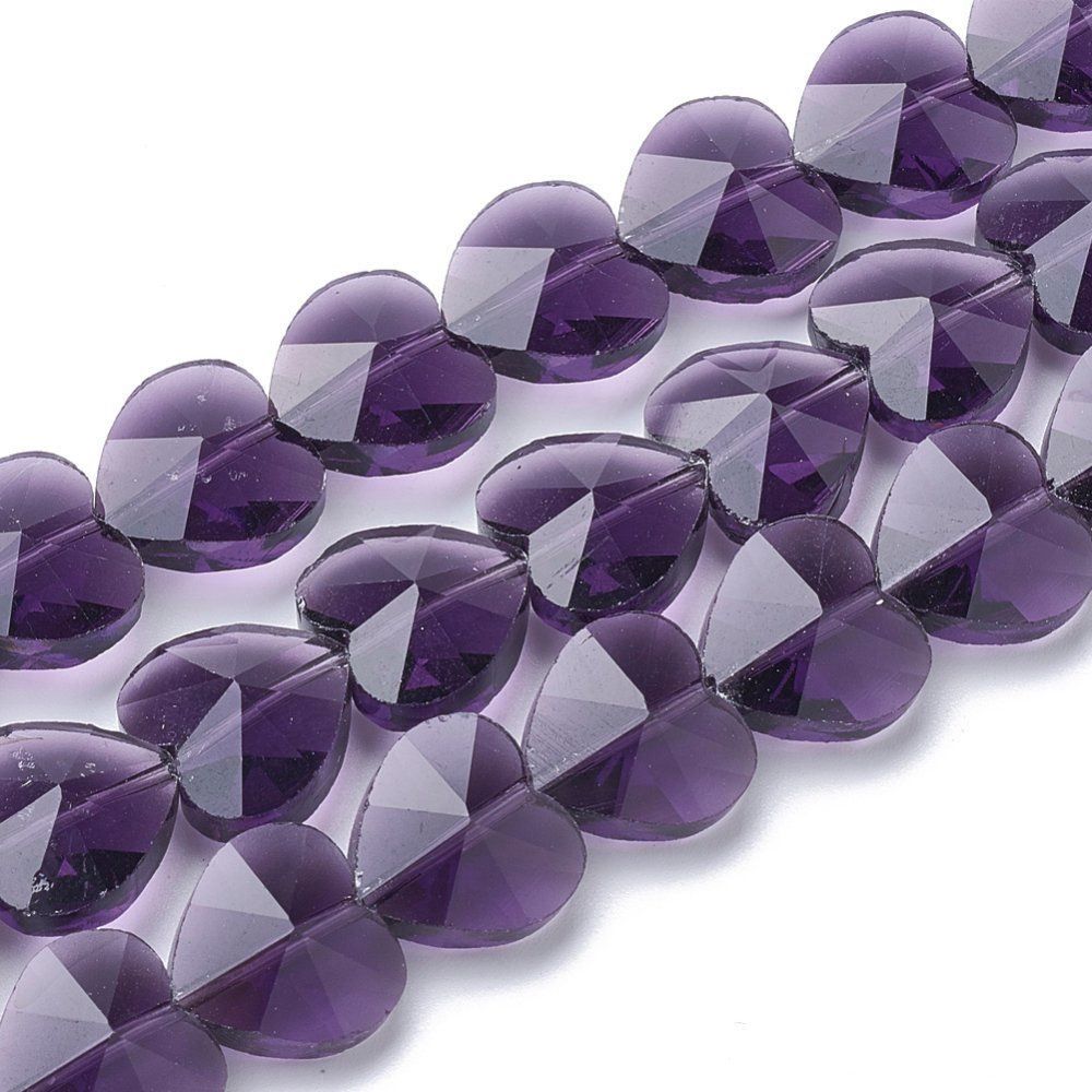 Perle (finte): 5 Herz Glas Luxus lila facettiert 14mm – Nuovo (secondo la descrizione) da Alpnachstad venduto da perlengaby