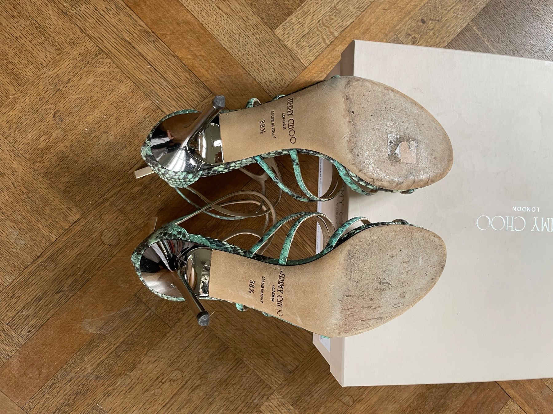 Jimmy Choo Damenschuhe: Jimmy Choo Sazerac Python Print Sandal, 10cm, Grösse 38.5 – Gebraucht aus Luzern von Linaka1 3