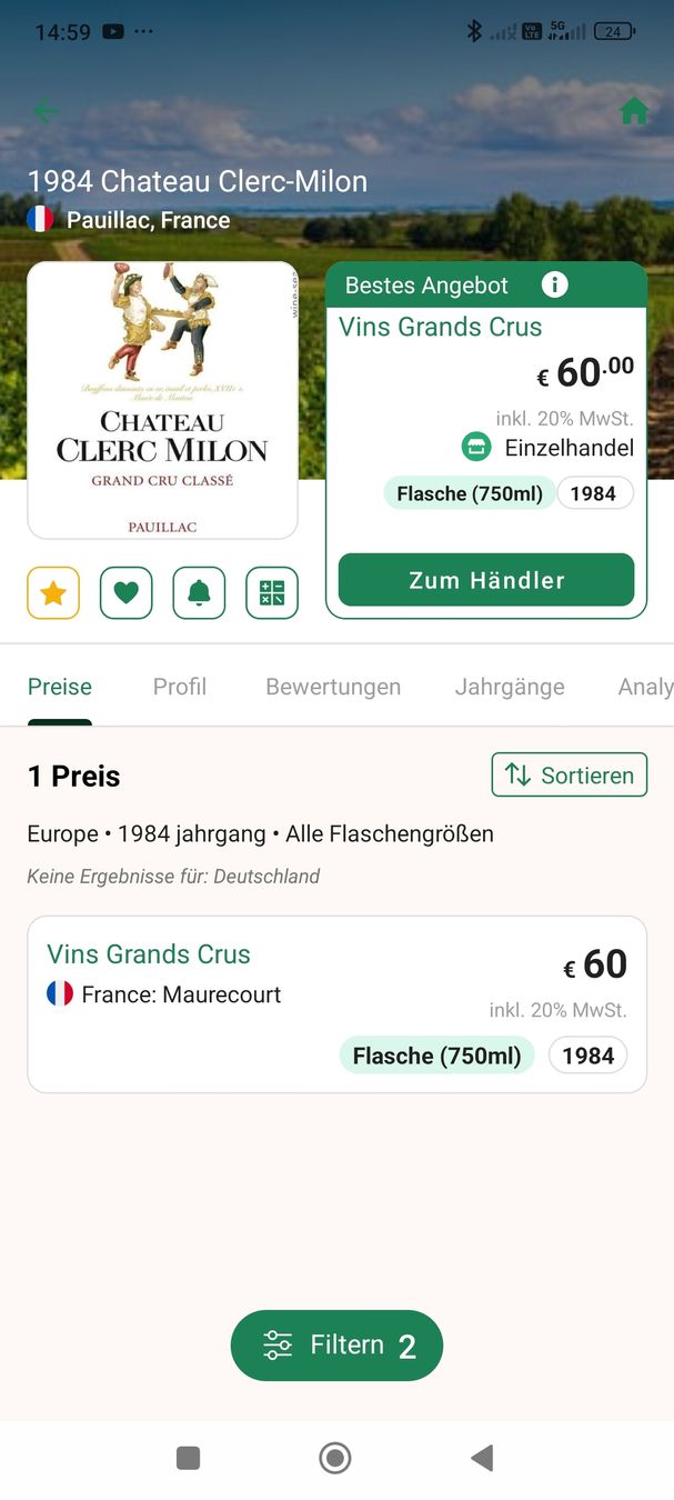 Vino: 1984 Pauillac, Château Clerc Milon – Nuovo (secondo la descrizione) da Büsserach venduto da Vintage-vins 5
