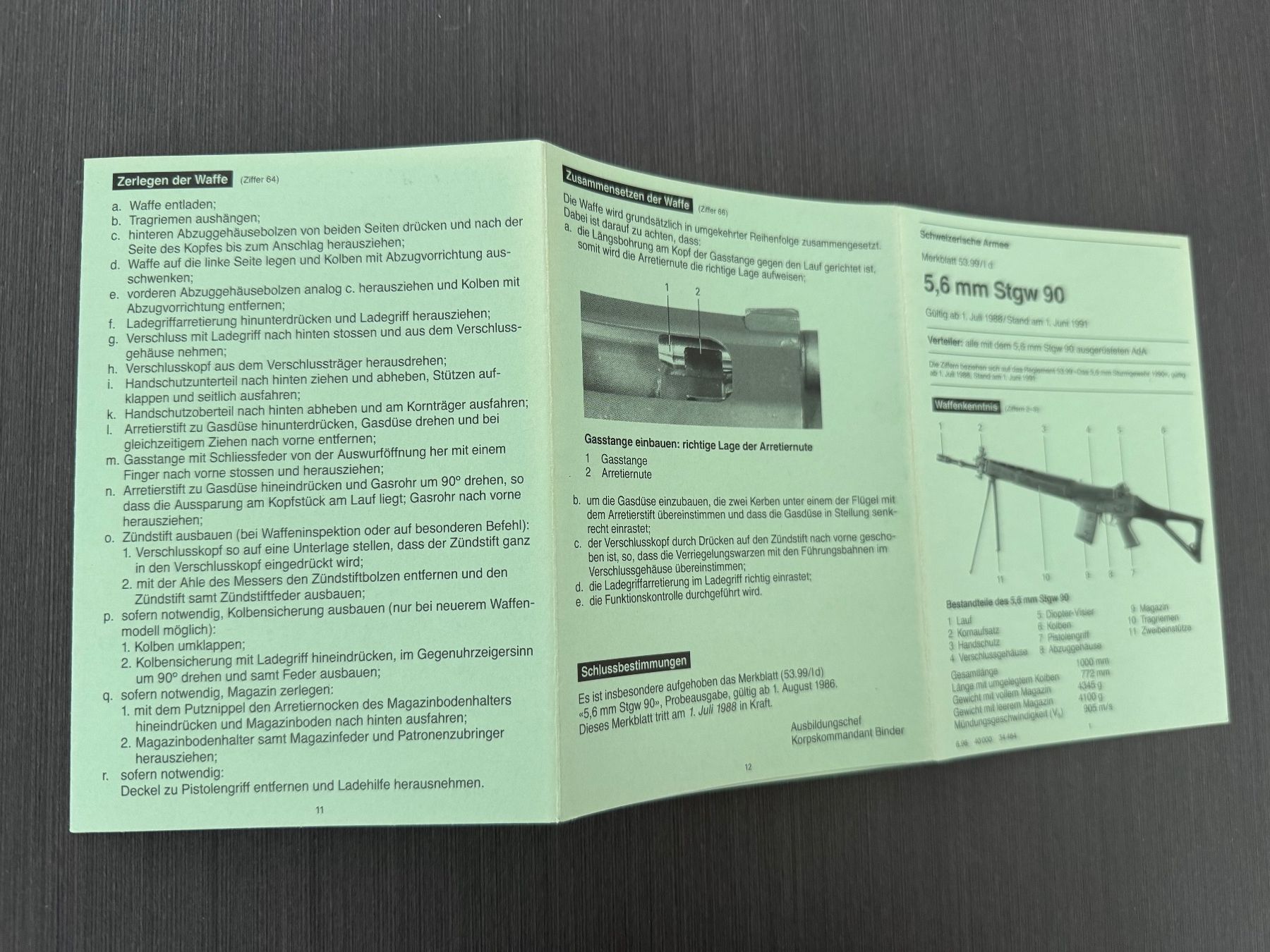 Schweizer Armee Dokumente: Merkblatt Stgw 90 - Schweizer Armee – Gebraucht aus Brütten von Hst1 3