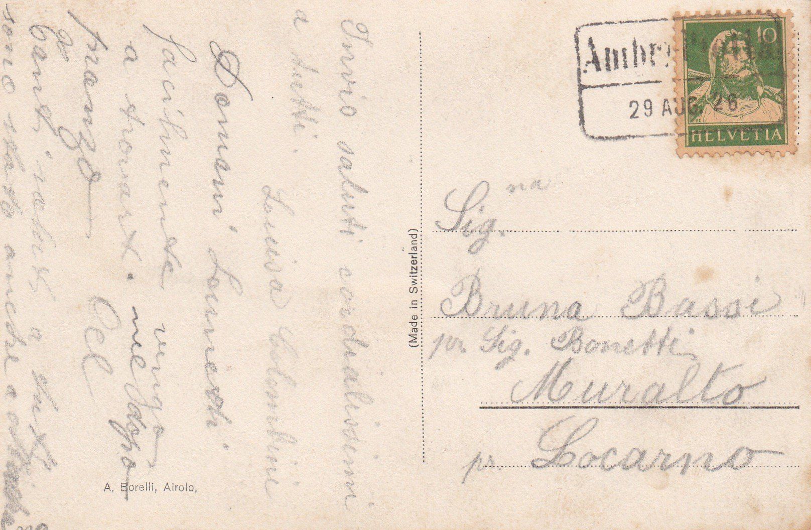 Cartoline postali: AK - Quinto - gel. 29.8.1926 – Usato da Fribourg venduto da schnalla92 1