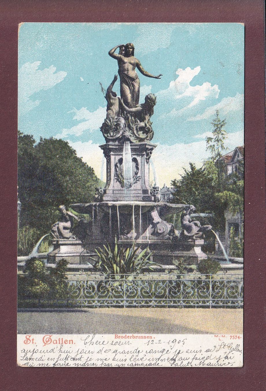 Ansichtskarten: ST. GALLEN - Broderbrunnen - 1905 – Gebraucht aus Pully von nicecards