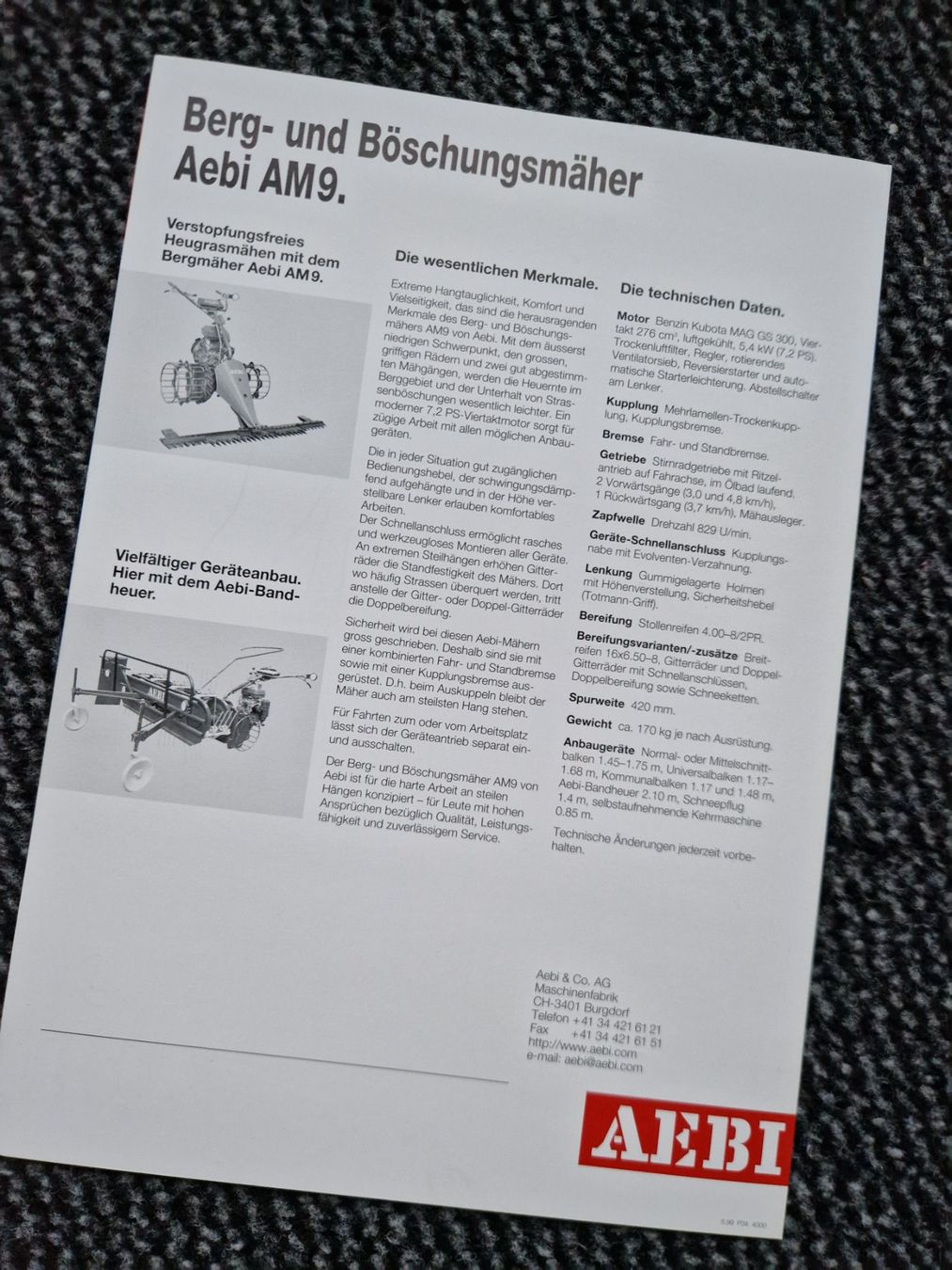Aebi Trattori: Original Prospekt Aebi Motormäher AM9 – Usato da Dürnten venduto da Bachtel84 1