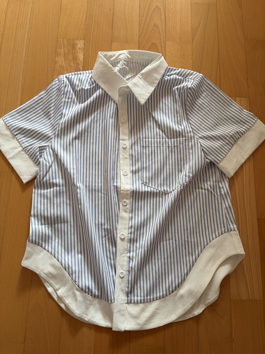Camicette: Blau-weiss gestreifte Kurzarmbluse / Hemdbluse Blau – Nuovo (secondo la descrizione) da Teufen AR venduto da amo_hz5k 6