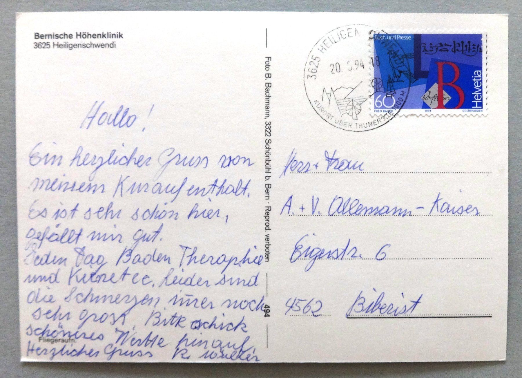 Cartoline postali: Bernische Höhenklinik, Heiligenschwendi – Usato da Fétigny venduto da Billy2miny 1