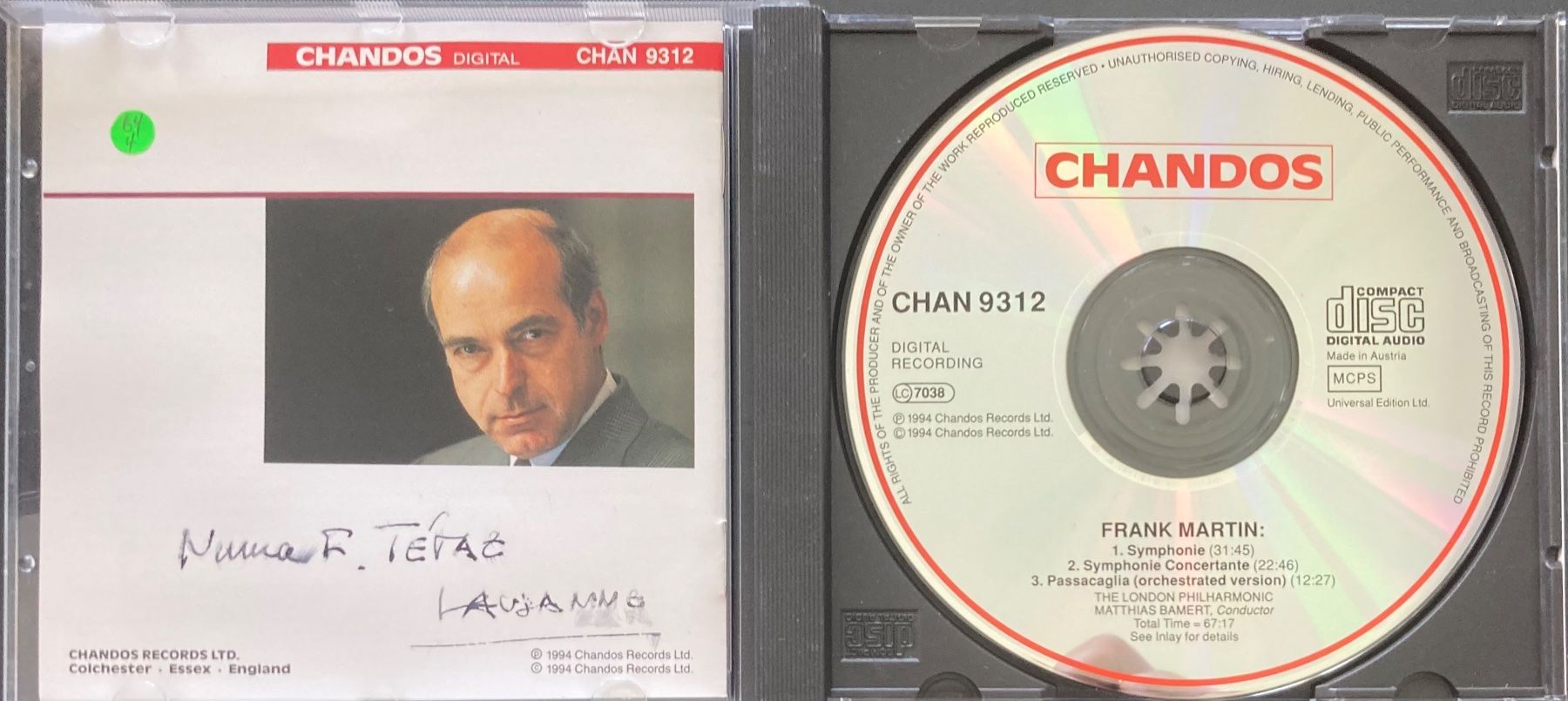 CD: FRANK MARTIN..... - PASSACAGLIA...... – Usato da Poliez-Pittet venduto da Newtown-Records 2