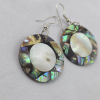 Ohrringe Muschel Mosaik rund Vintage (588)