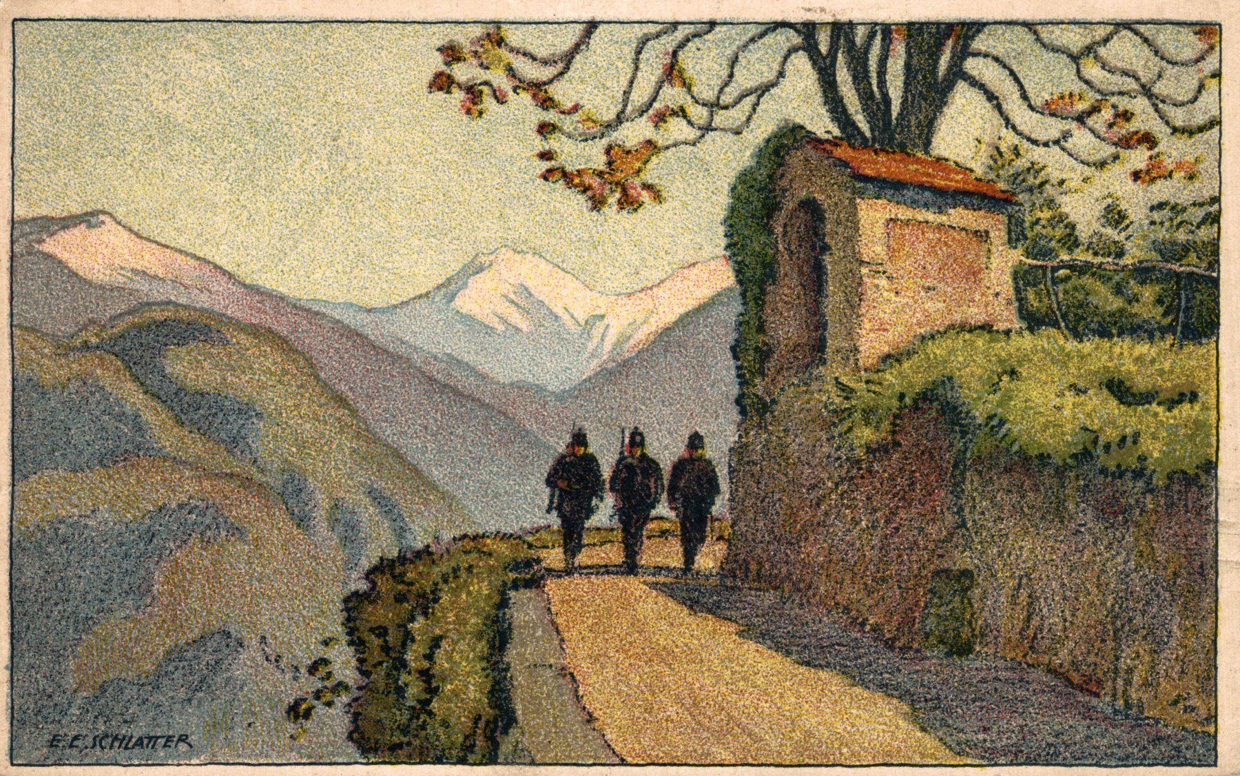 Cartoline postali: Patrouille im Tessin (E. E. Schlatter) – Usato da Bronschhofen venduto da Astore