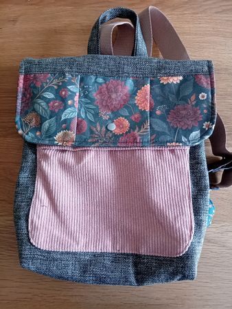 Rucksack mit Blumenmuster und rosa Cordtasche, Handgemacht 