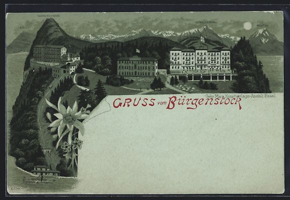 Cartes postales: Mondschein-Lithographie Bürgenstock, Ho – D'occasion à Berlin par bartko-reher